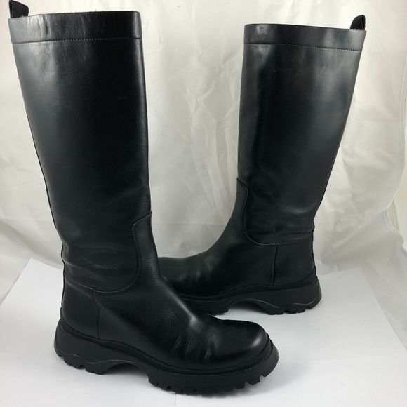 Prada Sport Lug Sole Leather Knee High Boots $970 - Picture 1 of 7